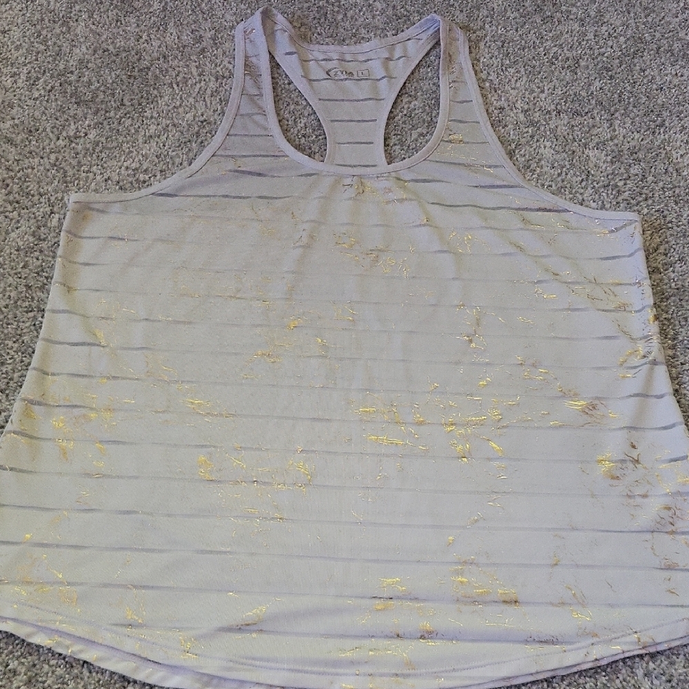ZYIA White And Gold Relaxed Sleeveless Tank Top